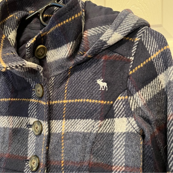 Abercrombie Wool coat navy blue plaid size large - Picture 2 of 5